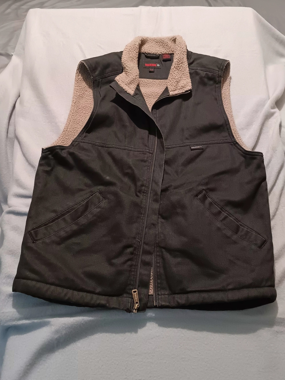 Wolverine Black Work Vest with Cream Sherpa Collar and Lining